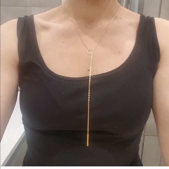 Circle & Bar Lariat Necklace STYLISH - Picture 2 of 6